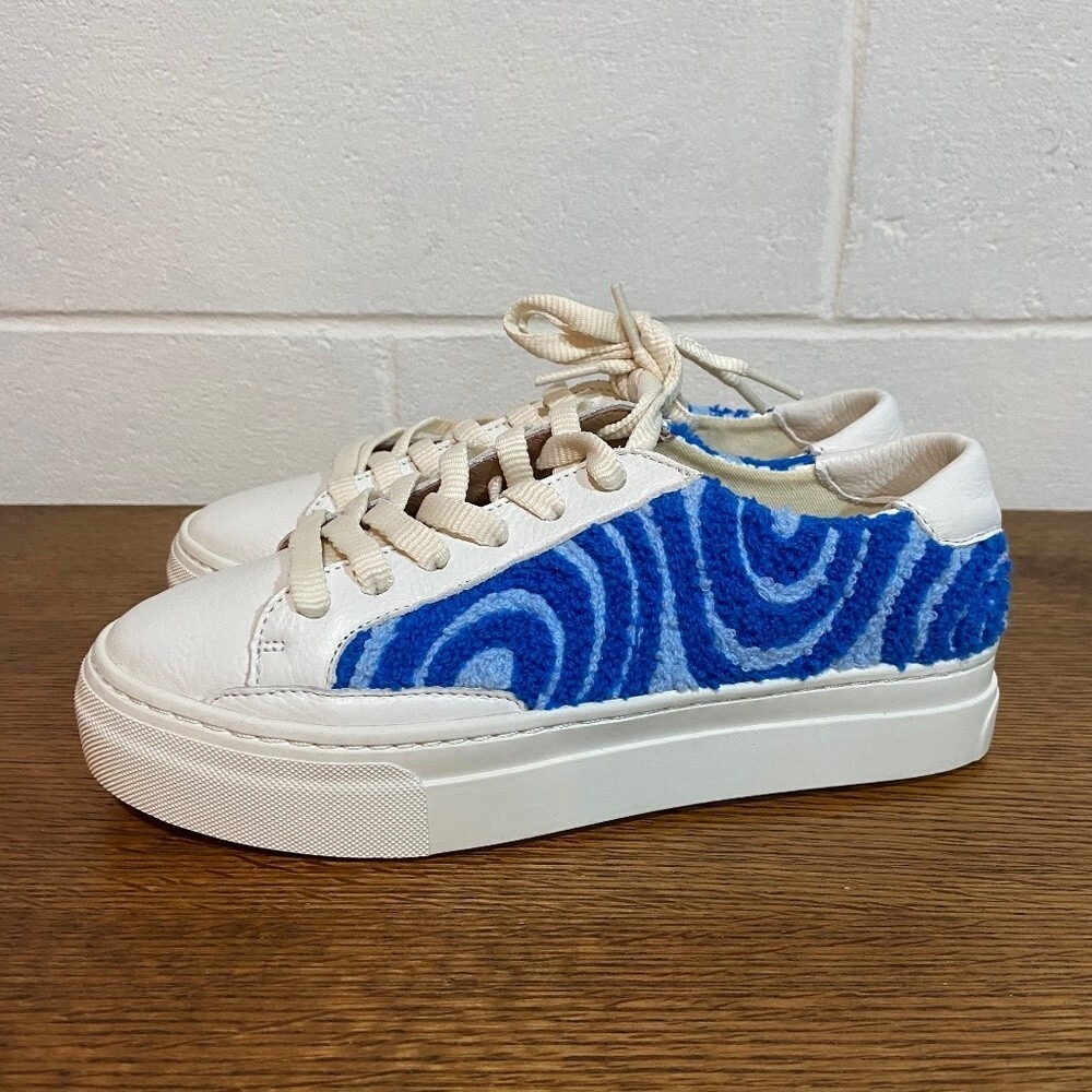 Soludos Women Ibiza Platform Leather Sneakers 5.5 Marine Blue Spiral Skater Fun